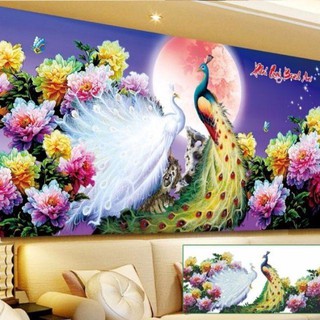 Tranh đính đá chim công phú quý bình an 120x60cm (CÓ SẴN)(có khổ lớn) hàng có sẵn sỉ= lẻ