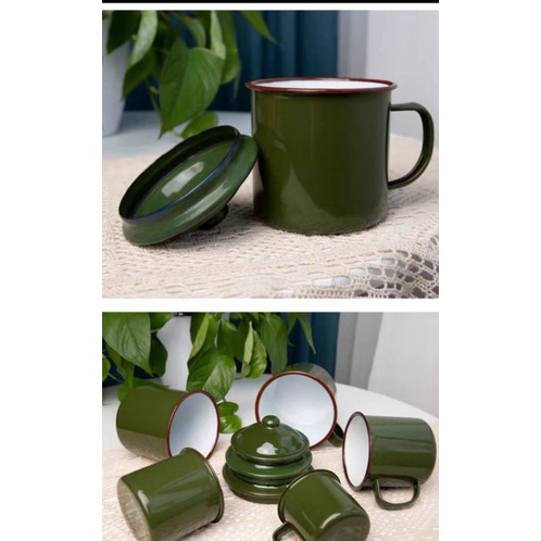 Ca sắt tráng men Hải Phòng  màu xanh để sưu tầm hoài cổ, cho quán cafe, ca xanh cao 8cm