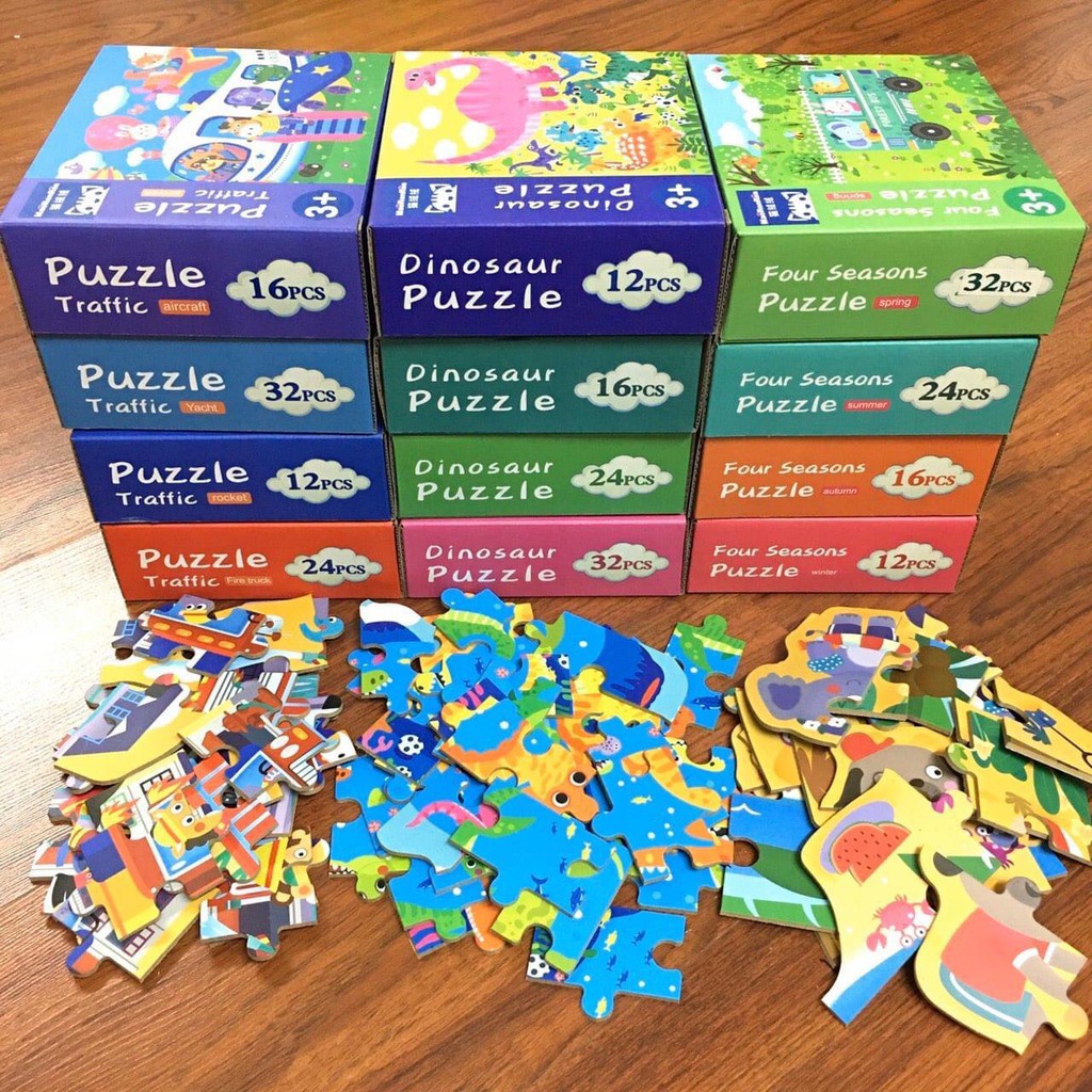 Bộ xếp hình puzzle 4 cấp độ siêu to khổng lồ 12-16-24-32 mảnh, Bộ ghép hình giúp phát triển trí tuệ cho bé thông minh