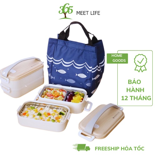 Hộp cơm inox 2 tầng Hộp cơm văn phòng giữ nhiệt tiện dụng, gọn nhẹ, đựng được nhiều thức ăn