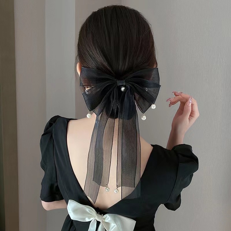 Kẹp Tóc Hình Nơ Đính Ngọc Trai Thời Trang Hàn Quốc Cho Nữ