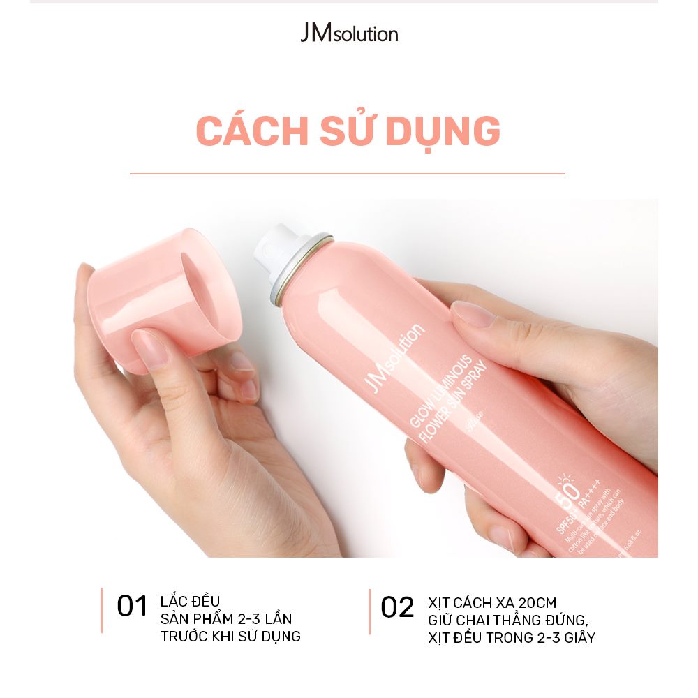 Xịt Chống Nắng JMSOLUTION Ngọc Trai Hoa Hồng SPF50+ PA++++ JM Solution Glow Luminous Flower Sun Spray Nâng Tone Cấp Ẩm