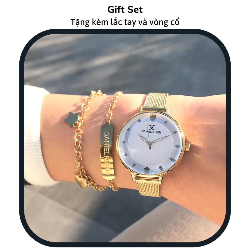 Đồng hồ nữ chính hãng Daniel Klein DK.1.13022-3 - Chống nước, Dây thép không gỉ - Tặng kèm lắc tay và vòng cổ cao cấp