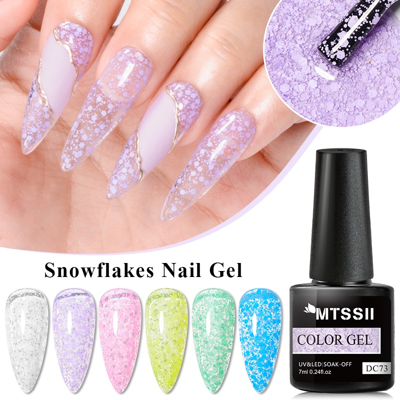 Gel sơn móng tay MTSSII UV trong suốt họa tiết bông tuyết kim sa lấp lánh đẹp mắt 6ml