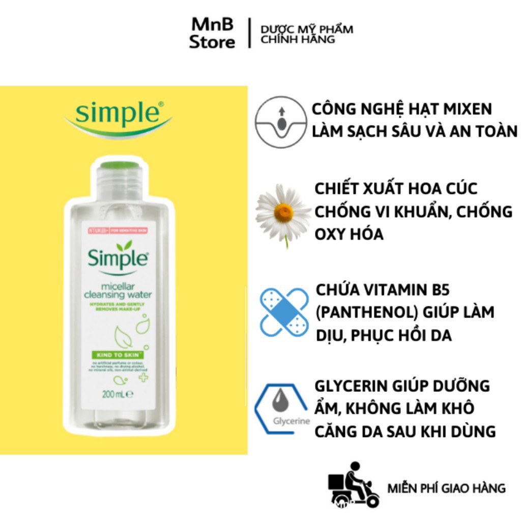 Combo Simple Toner Simple Sữa Rửa Mặt Simple Tẩy Trang Simple