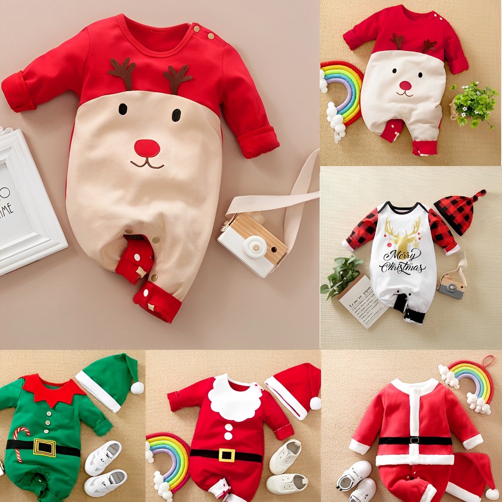 Christmas Newborn Baby Elf Bodysuit Santa Claus Hat Cosplay Costume Outfit Set gift