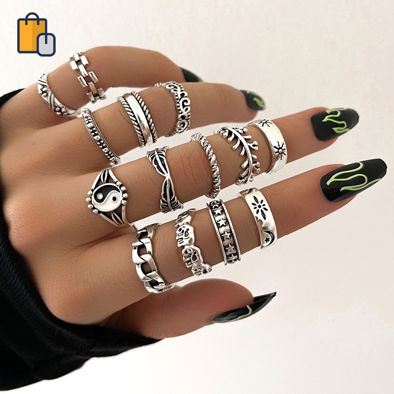 Bộ Nhẫn Bạc Cổ Điển Với 14 Đơn Vị Oyou