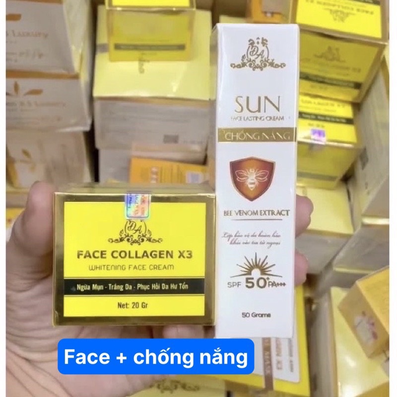 Combo kem face Collagen X3 chống nắng nọc ong Collagen X3 công ty mỹ phẩm Đông Anh