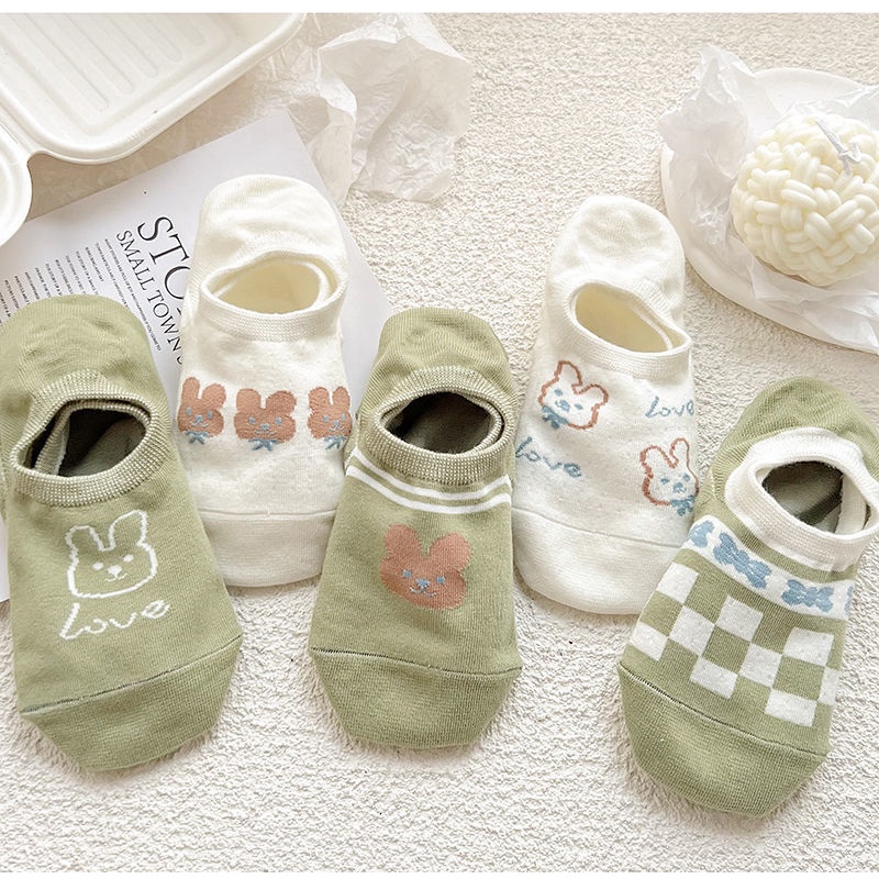 Set 3 đôi tất vớ chân đi giày lười cổ ngắn màu xanh bơ trắng chất len đẹp Hàn Quốc