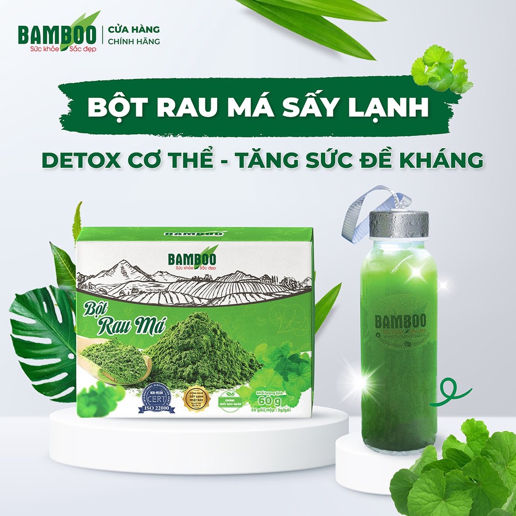 Bột rau má BAMBOO nguyên chất, siêu mịn hỗ trợ giảm cân, làm đẹp da hộp 60g/ 20 gói