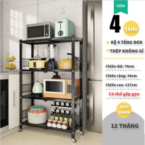 Kệ Gấp Gọn 4/5 Tầng, Kệ Để Đồ Đa Năng Để Lò Vi Sóng Dễ Dàng Tháo Lắp Cho Nhà Bếp Phòng Ăn Hàng Nhập Khẩu