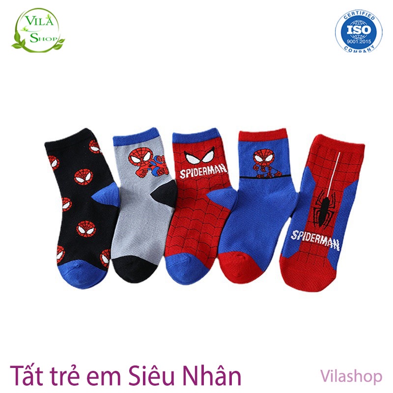 Set 5 Đôi Tất Cho Bé, Tất Trẻ Em, Tất Siêu Nhân Người Nhện Cho Bé Trai Từ 1 - 12 Tuổi