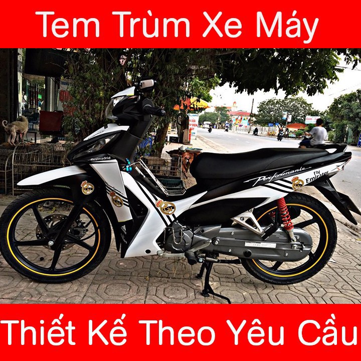 Tem trùm wave rsx đen trắng manchester, độ phủ bộ team decal cho xe máy rẻ đẹp