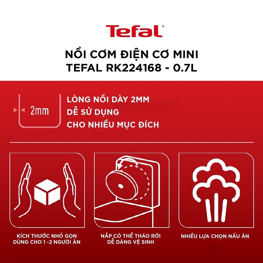 Nồi cơm điện cơ Mini Tefal RK224168 0.7L 300W