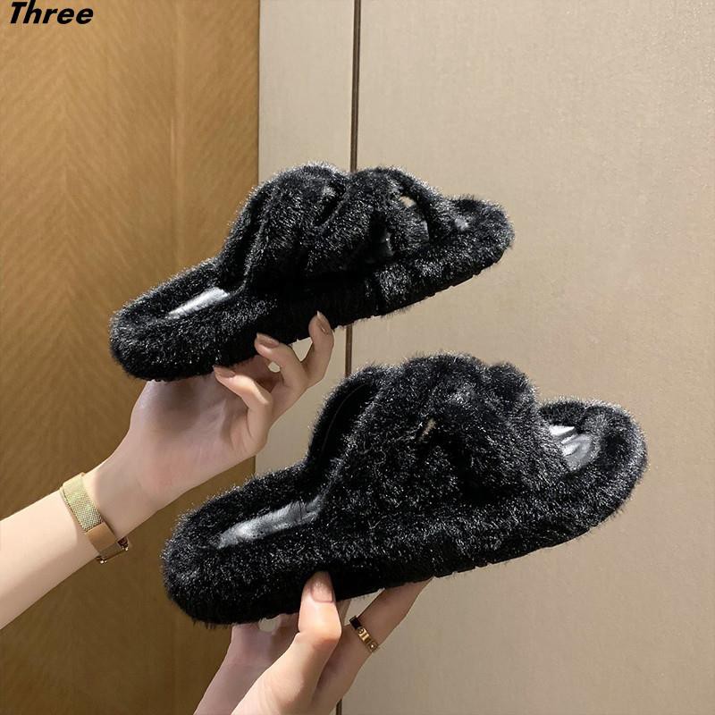 Women's shoes, slippers, furry women's home all-match autumn Korean style flat-bottom home pregnant women non-slip outer wear all-match