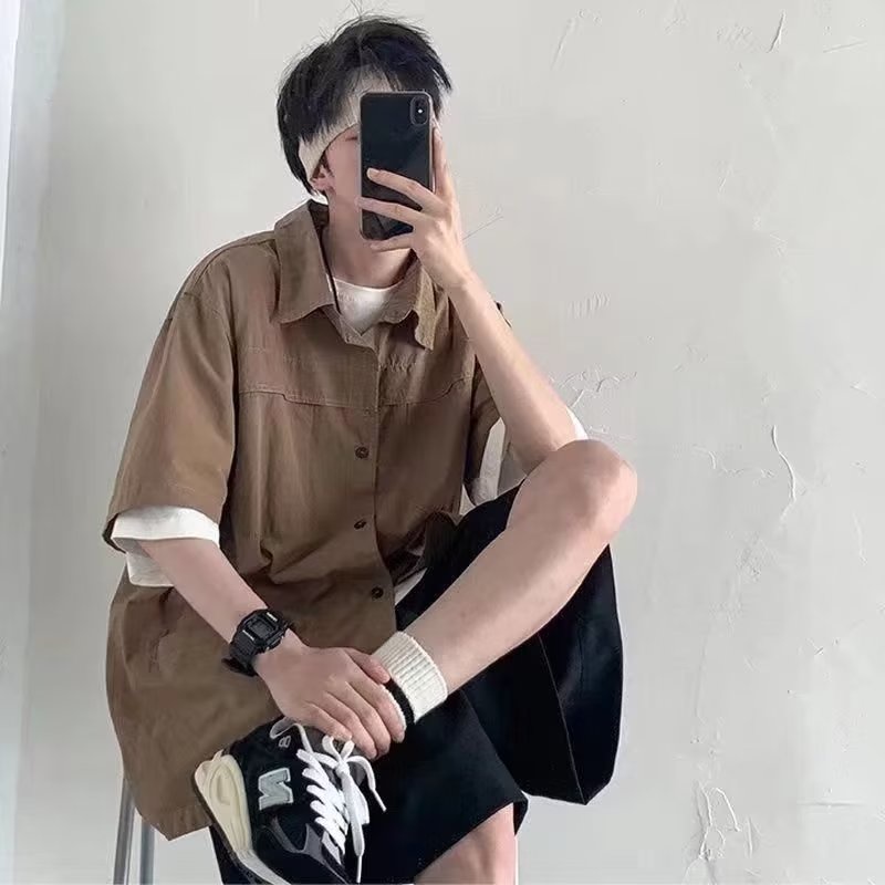 ✦AFFLIGA✦ Áo Sơ Mi Ngắn Tay Dáng Rộng Thời Trang Mùa Hè Phong Cách Retro Dành Cho Nam