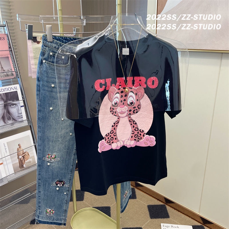 Áo Thun Tay Ngắn Cổ Tròn Dáng Rộng In Họa Tiết Chú Hổ Phong Cách Hàn Quốc Thời Trang Mùa Hè Cho Nữ