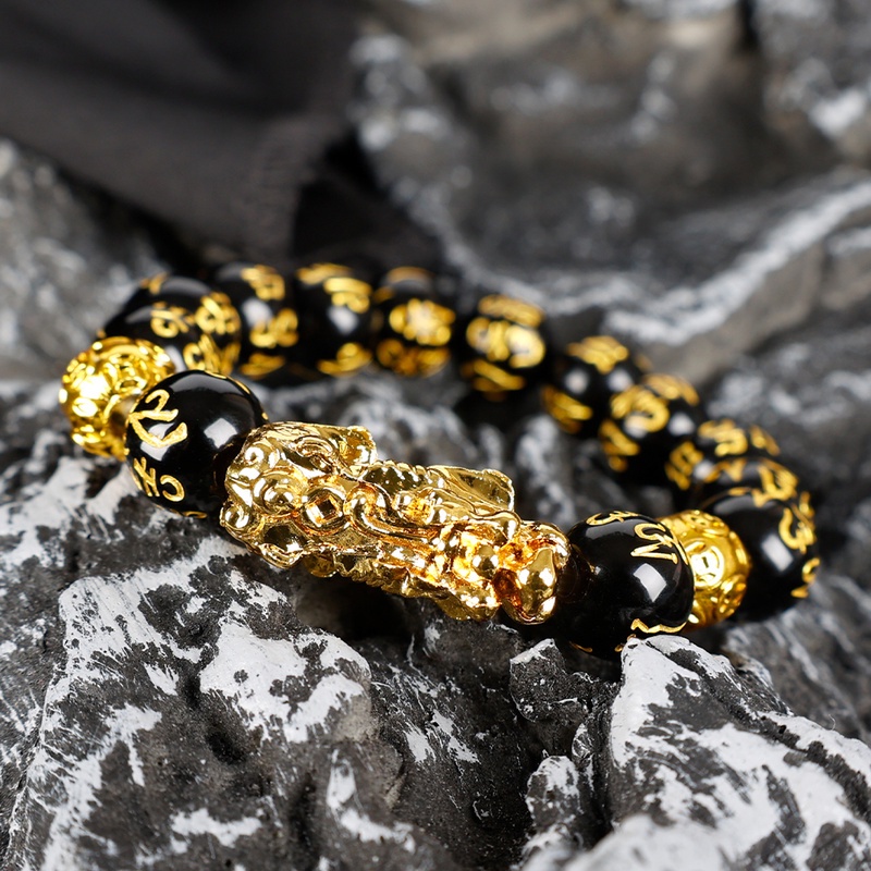 Vòng Đeo Tay Xâu Hạt Đá Obsidian Phong Cách Trung Hoa