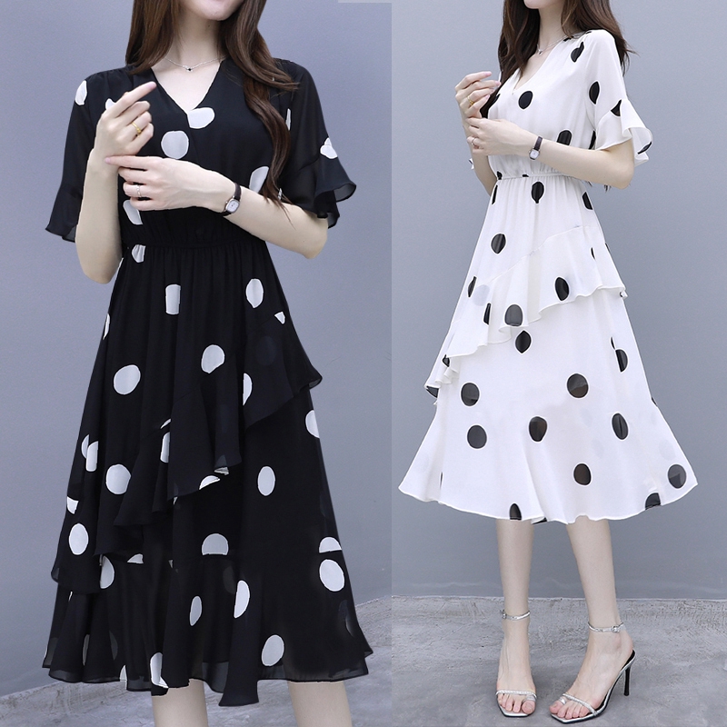 Đầm xòe chấm bi mùa hè dành cho nữ phong cách Hàn Quốc