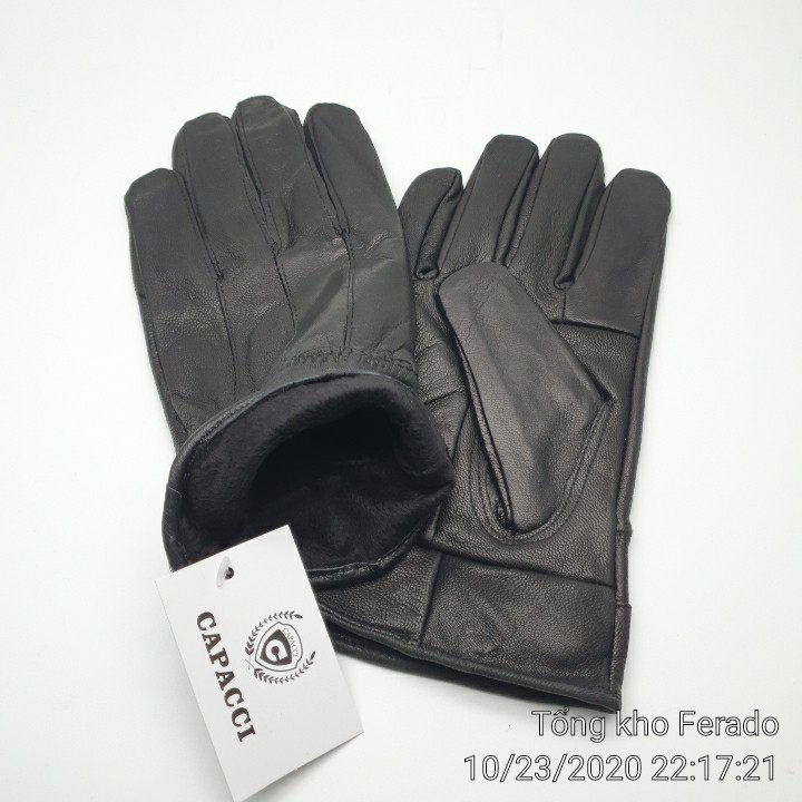 [ XẢ KHO 3 NGÀY ] Găng Tay Nam Da Bò Thật Lớp Lót Lông Cừu Cực Ấm Kèm Hộp -CAPACCI