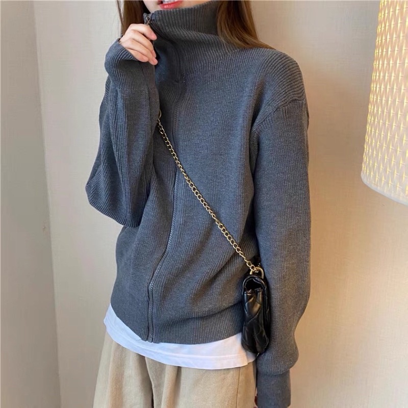 Áo khoác len quảng châu kéo khóa thời trang nữ thu đông