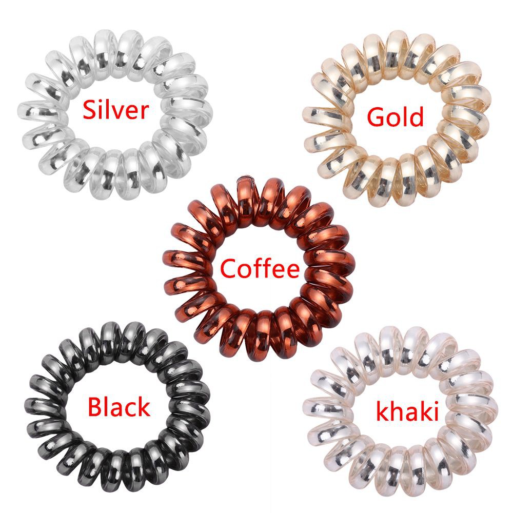 2pcs Spiral Shape Telephone Wire Hair Ties Pure Color Scrunchie Ornament Elastic Rubber Hair Band
