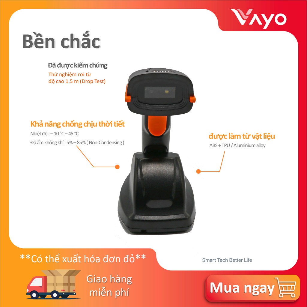 Máy scan barcode, máy đọc mã vạch, Máy quét mã vạch không dây Vscan thương hiệu Vayo