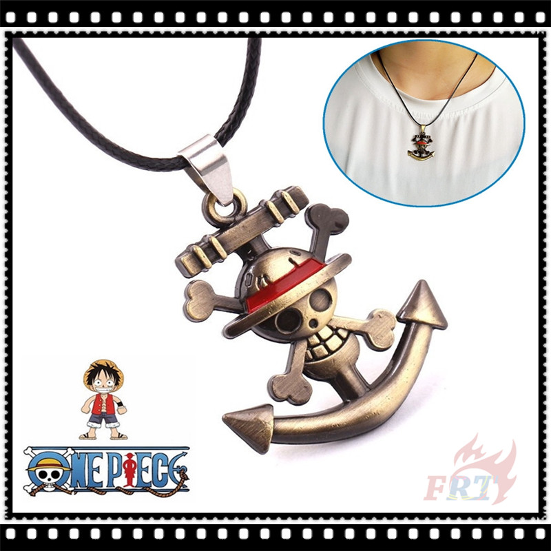 ☀ Vòng cổ Mặt Hình Đầu Lâu / Mỏ Neo Trong Phim One Piece ☀ 1 Vòng cổ Da Phối Mặt Kim Loại Phong Cách Anime