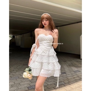 Set croptop 2s ren bi nổi cột nơ vai + Chân váy trắng tầng TheBitsyChic