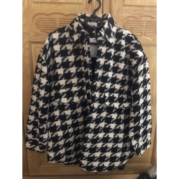 Áo khoác dạ sơmi hoạ tiết houndstooth răng cưa - Áo khoác dạ oversize chần bông (Ảnh thật ở cuối) | BigBuy360 - bigbuy360.vn