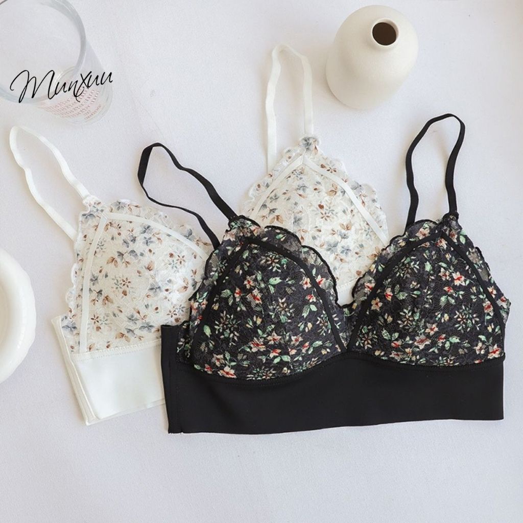 Áo ngực nữ hoa nhí tươi tắn trẻ trung Munxuu không gọng, đệm mỏng phối viền Su siêu mềm mịn thoáng mát - BR17