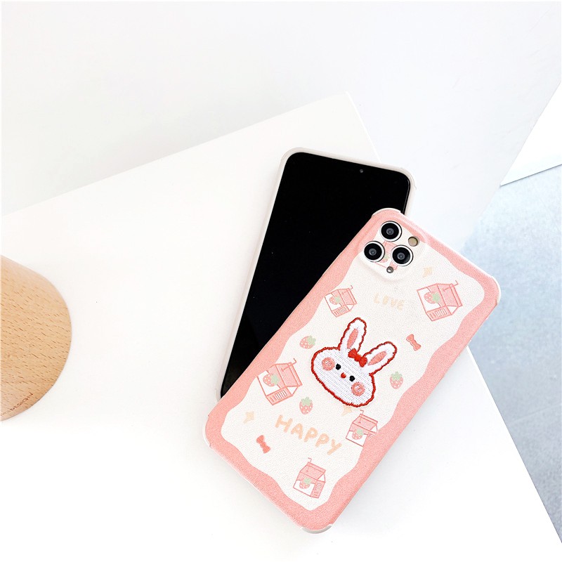 Ốp lưng iphone Bò & Thỏ thêu viền chống va đập 5/5s/6/6plus/6s/6splus/7/7plus/8/8plus/x/xr/xs/11/12/pro/max/plus/promax