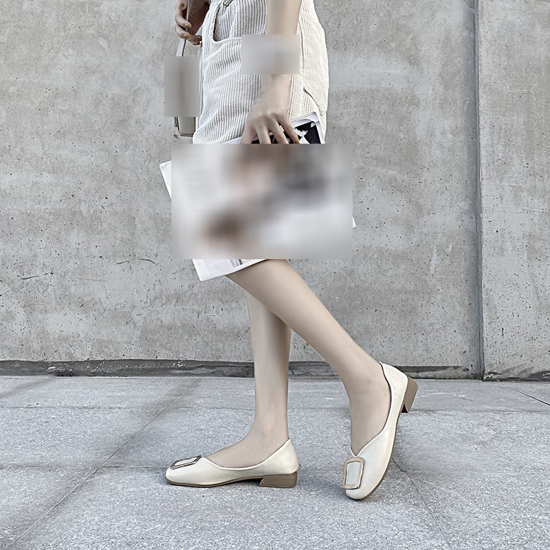 Giày Búp Bê Bệt Màu Đỏ Mũi Vuông Gót Thấp Thời Trang Dành Cho Nữ