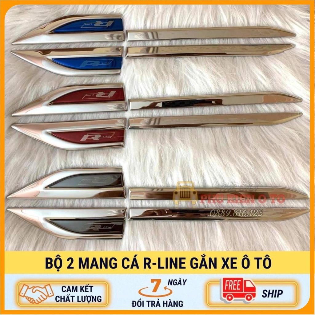 Bộ 2 mang cá R-Line hợp kim trang trí ô tô, phong cách thể thao, sang trọng