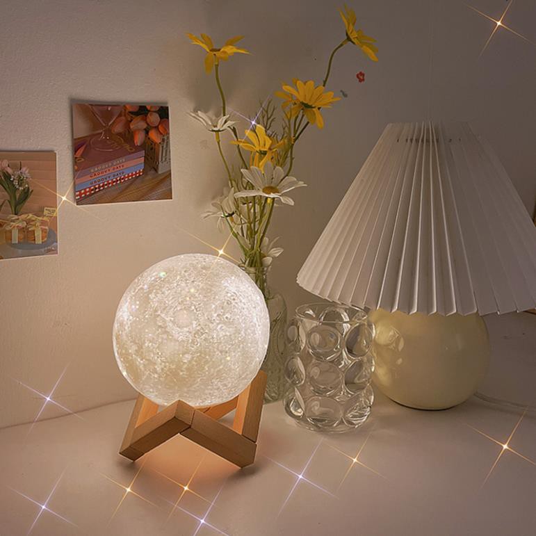 Èn ngủ hình mặt trăng 3D kèm đế, dùng trang trí decor phòng ngủ lyanwn