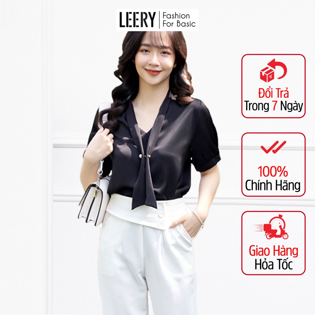Áo kiểu ngắn tay nữ văn phòng chất lụa cao cấp Hàn Quốc SM-07 - LEERY thumbnail