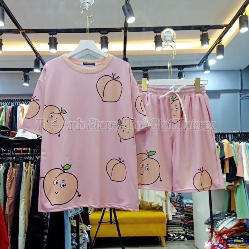 Set bộ đùi QUẢ BƠ - QUẢ ĐÀO in 2 mặt Trái Cây Dễ Thương  - Bộ mặc nhà Cartoon form rộng Unisex nam nữ Freesize 38-68kg