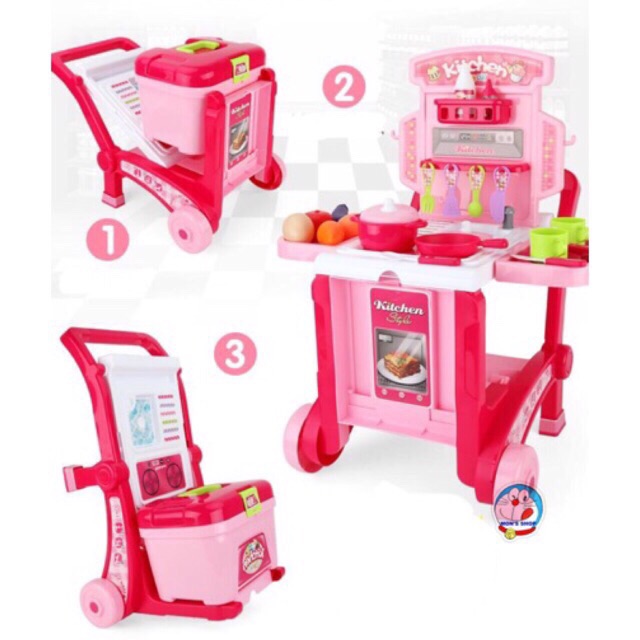 Bộ đồ chơi nấu ăn Little Chef cỡ đại 4 in 1: nhà bếp, hộp đựng, xe đẩy 2 tư thế