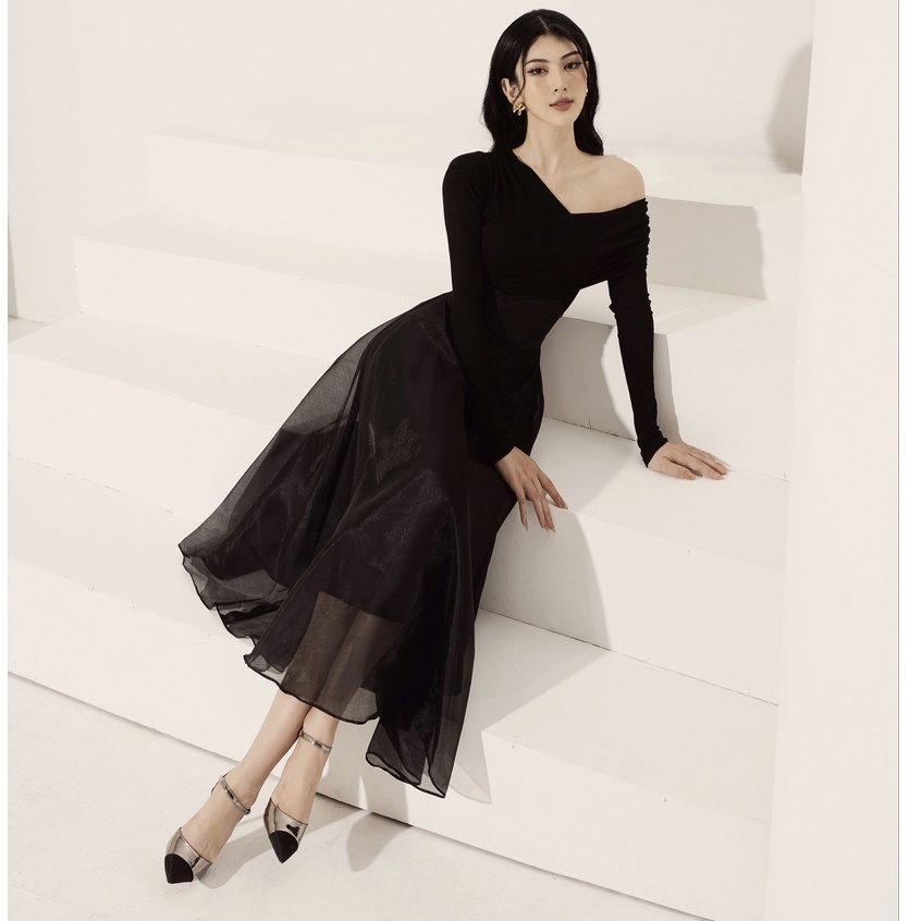 Áo len tăm nữ dài tay thiết kế lệch vai Lanis top H.I.U Fashion design , kiểu dáng thanh lịch mùa thu đông HIU
