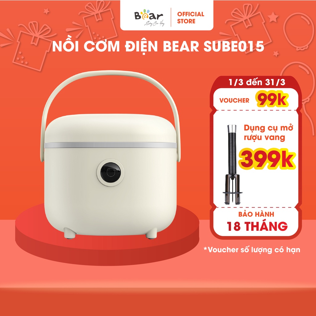 Nồi cơm điện đa năng Bear 2L Nấu cơm ngon, cháo, hầm, hấp luộc từ 4-6 người - SUBE015