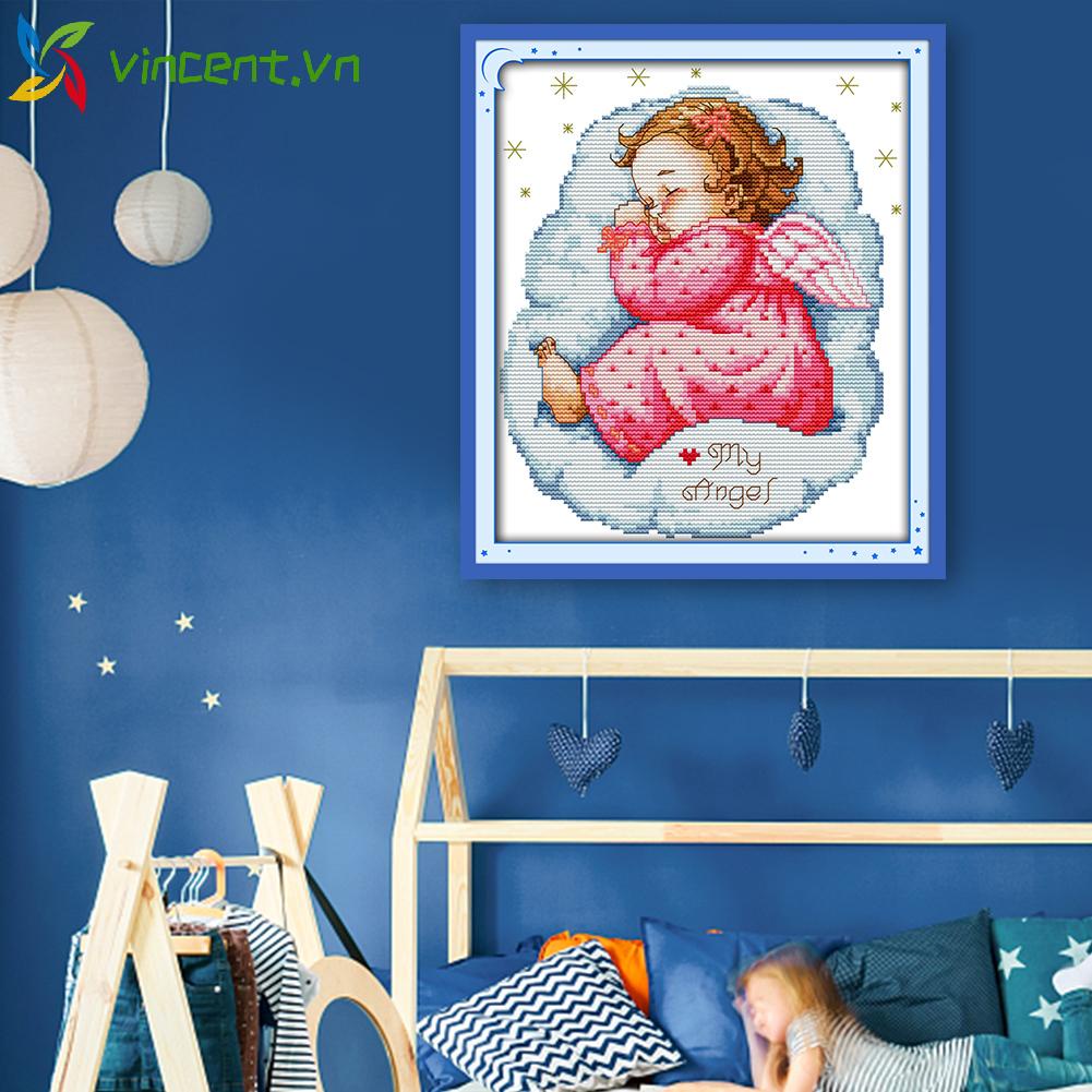 Tranh thêu chữ thập 2 dây hình em bé đang ngủ VINCENT 14CT
