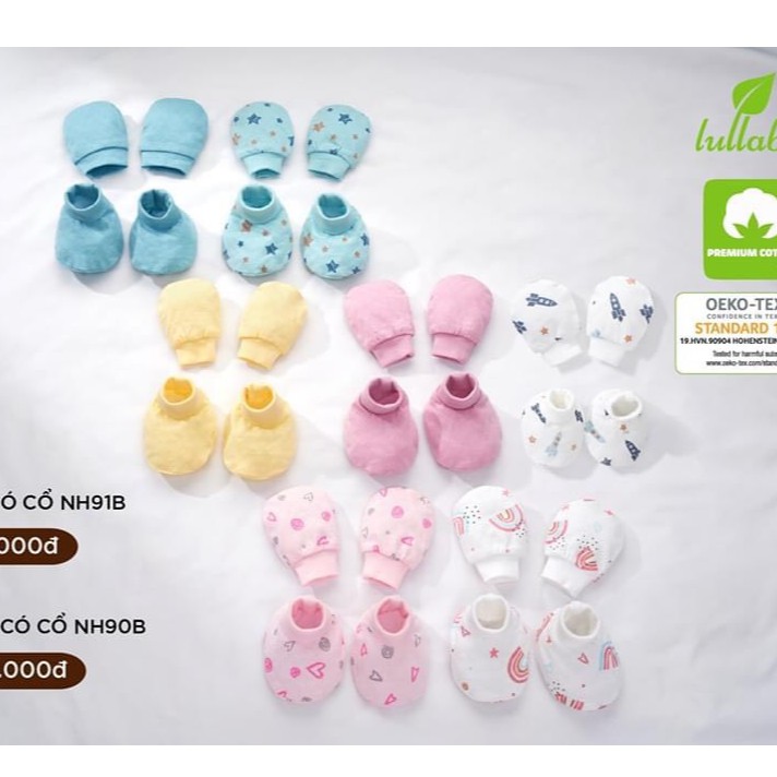 Bộ bao tay chân Lullaby, bao tay, bao chân cotton vân thoáng cao cấp