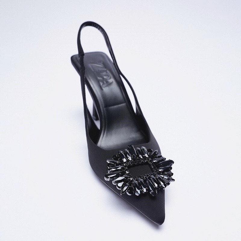 Giày cao gót slingback, mũi đá nhân tạo 9cm