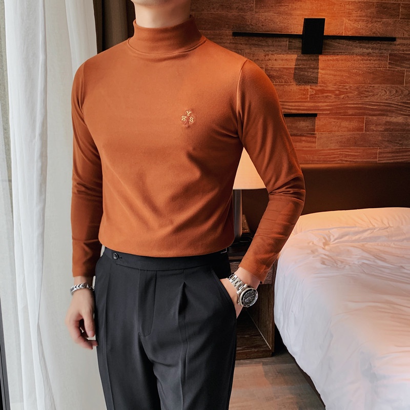 ☢Áo thun nhung hai mặt cổ cao tay dài màu sắc trẻ trung cho nữ