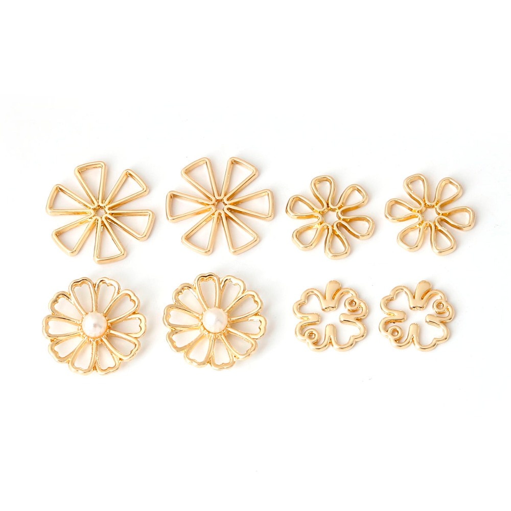 Set 10 mặt phụ kiện hình bông hoa màu vàng bằng kim loại dùng cho làm đồ trang sức thủ công dễ thương