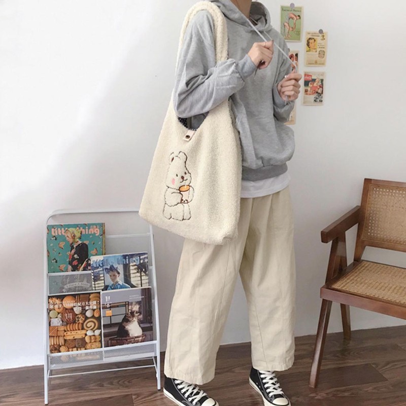 Túi xách vải lông sức chứa lớn xinh xắn dành cho nữ