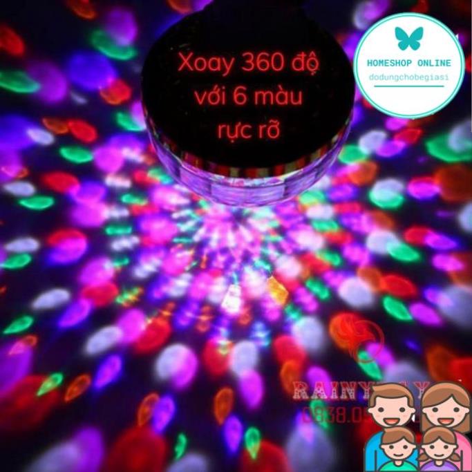 Đèn led xoay 7 màu vũ trường nháy chớp theo nhạc bay phòng sân khấu hiệu ứng 360 độ kèm đui cắm E27