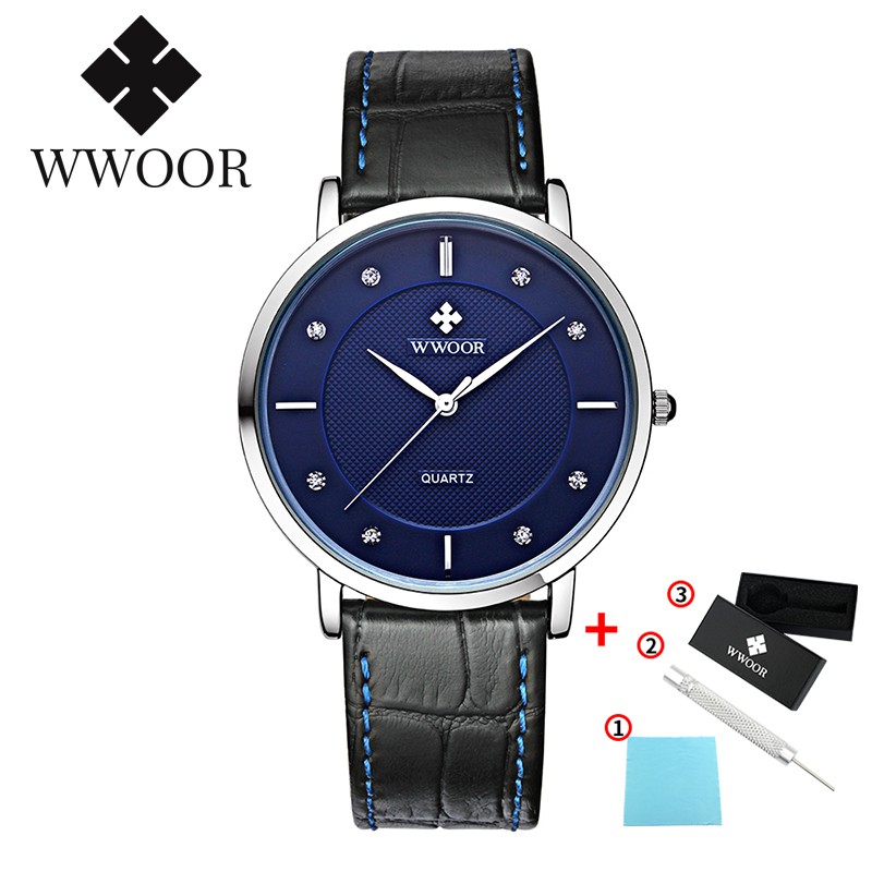 WWOOR watch for men leather watch simple men's watches analog quartz wristwatch 8011