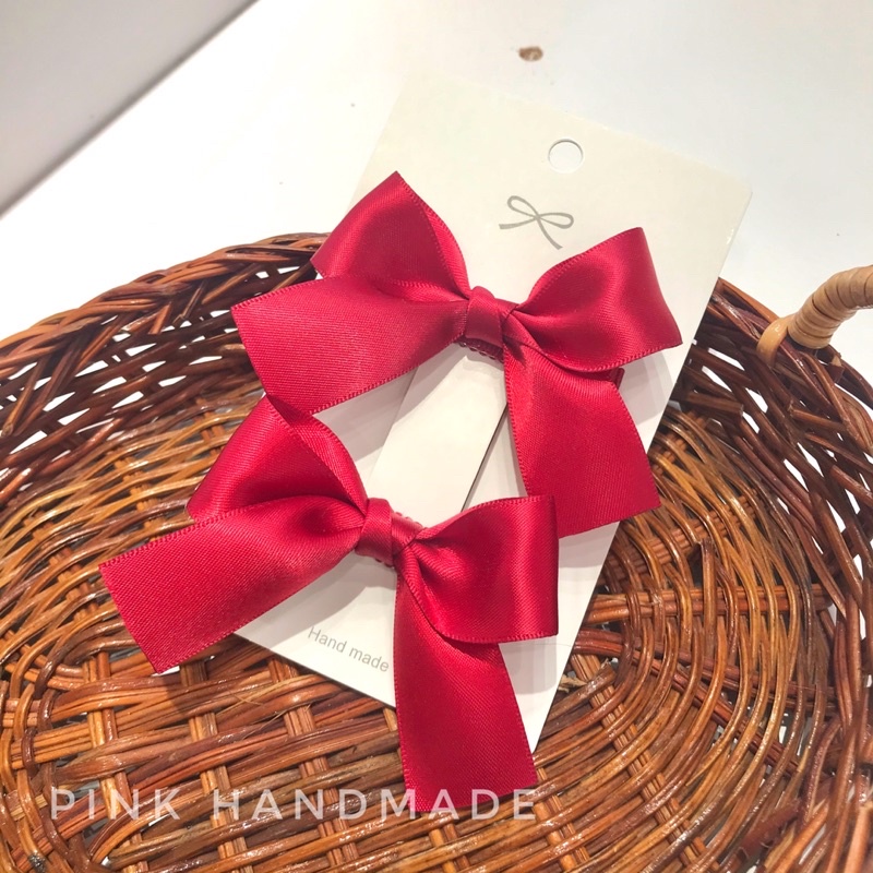 Sét hai kẹp tóc nơ trơn handmade cho bé