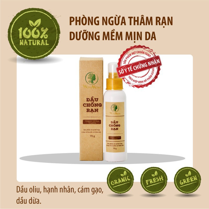 Dầu chống rạn da, dưỡng ẩm, dưỡng sáng da 70gr - WonMom (Việt Nam)